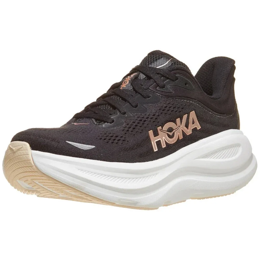 Hoka Women's One One Bondi 9 Running Shoes Sneakers Black/Rose Gold 1162012-BRGL